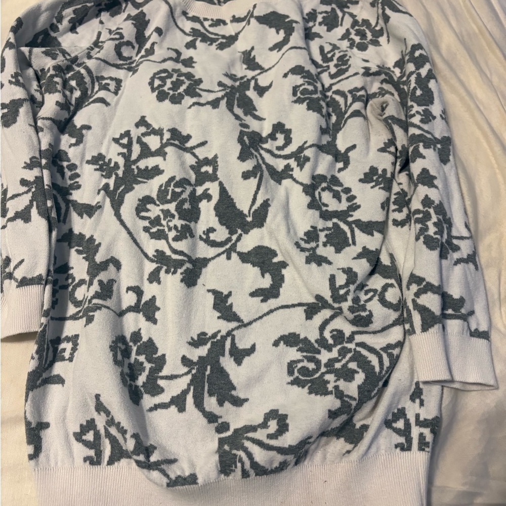 LOFT Gray Floral Crew Neck Sweater
